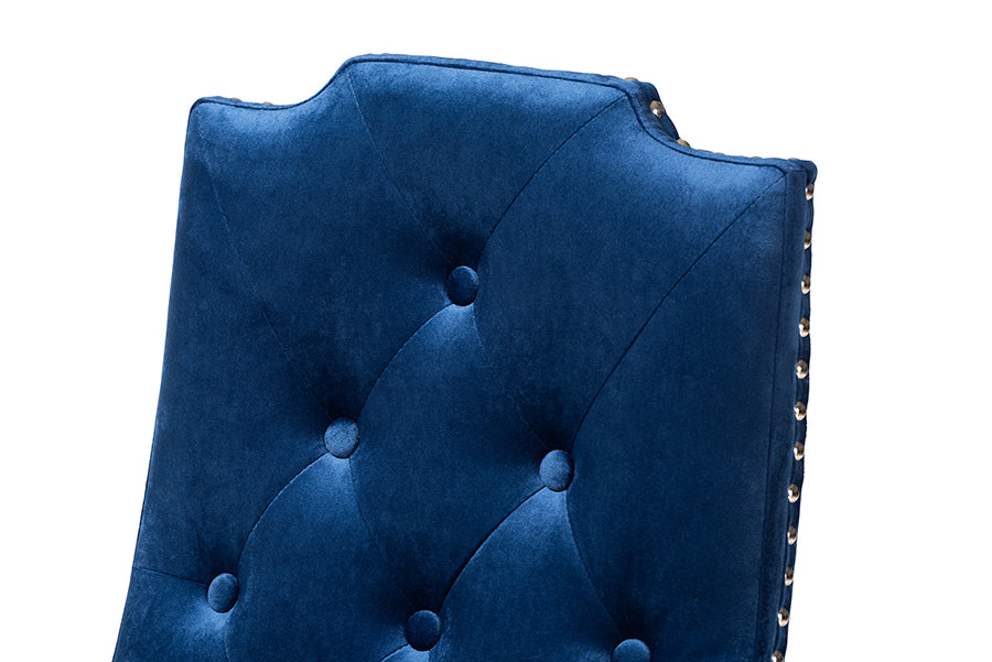 Baxton Studio Dylin Modern and Contemporary Navy Blue Velvet Fabric Upholstered Button Tufted Wood Dining Chair Set of 2
