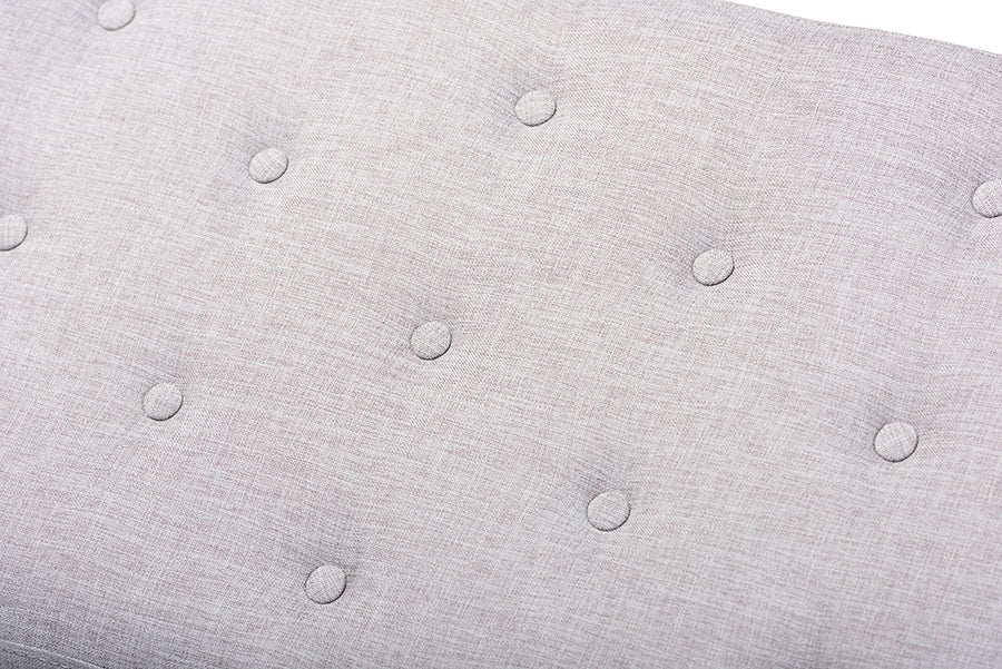 Baxton Studio Linus Mid-Century Modern Greyish Beige Fabric Upholstered and Button Tufted Wood Bench