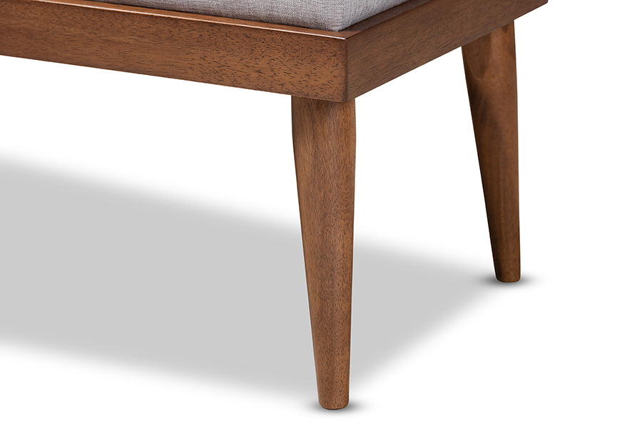 Baxton Studio Linus Mid-Century Modern Greyish Beige Fabric Upholstered and Button Tufted Wood Bench