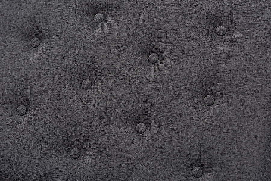 Baxton Studio Linus Mid-Century Modern Dark Grey Fabric Upholstered and Button Tufted Wood Bench