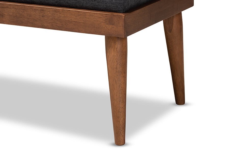 Baxton Studio Linus Mid-Century Modern Dark Grey Fabric Upholstered and Button Tufted Wood Bench