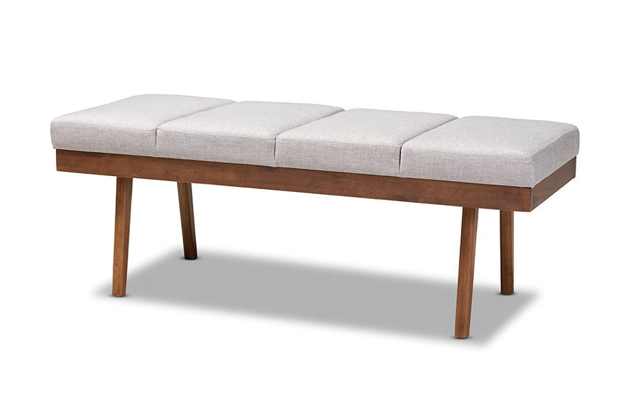 Baxton Studio Larisa Mid-Century Modern Grayish Beige Fabric Upholstered Wood Bench