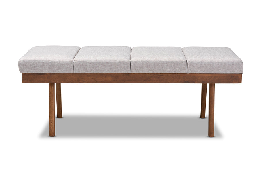 Baxton Studio Larisa Mid-Century Modern Grayish Beige Fabric Upholstered Wood Bench