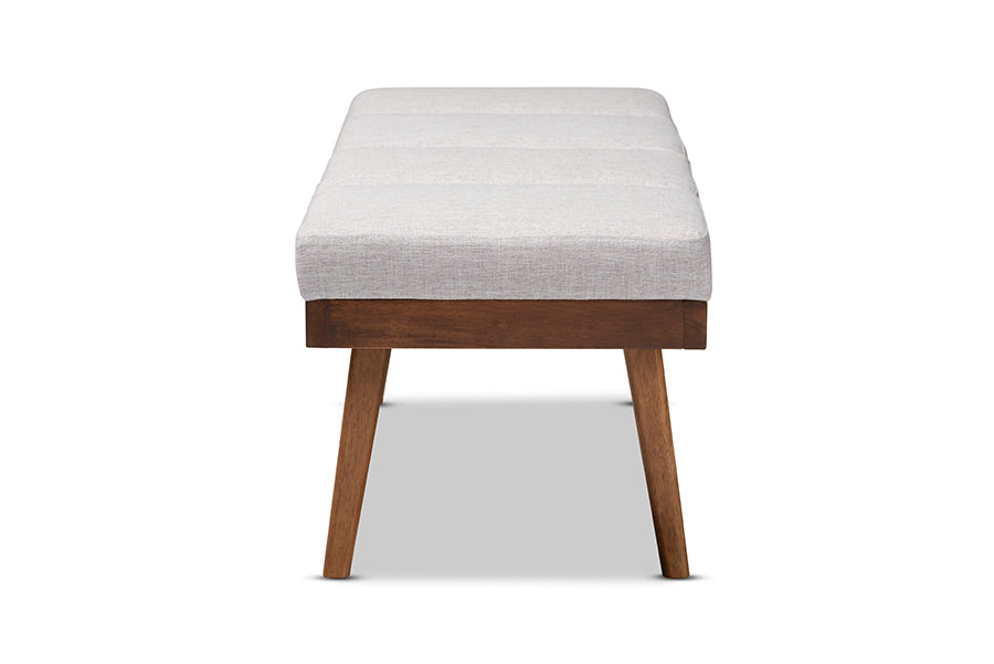 Baxton Studio Larisa Mid-Century Modern Grayish Beige Fabric Upholstered Wood Bench