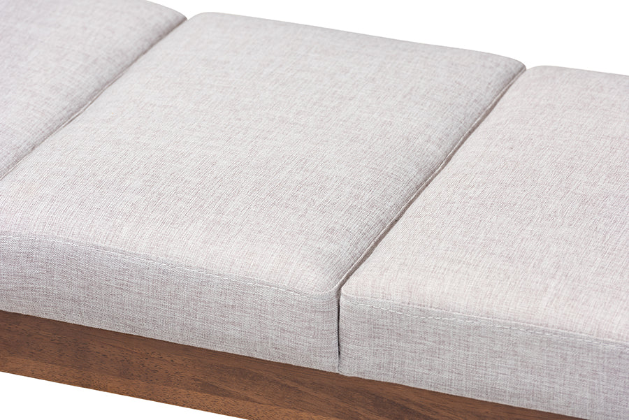 Baxton Studio Larisa Mid-Century Modern Grayish Beige Fabric Upholstered Wood Bench