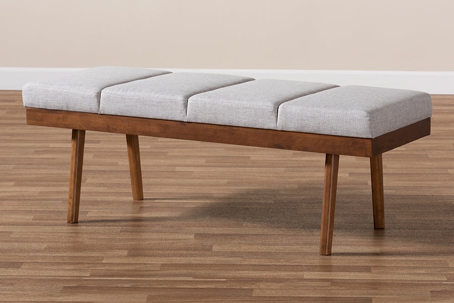 Baxton Studio Larisa Mid-Century Modern Grayish Beige Fabric Upholstered Wood Bench