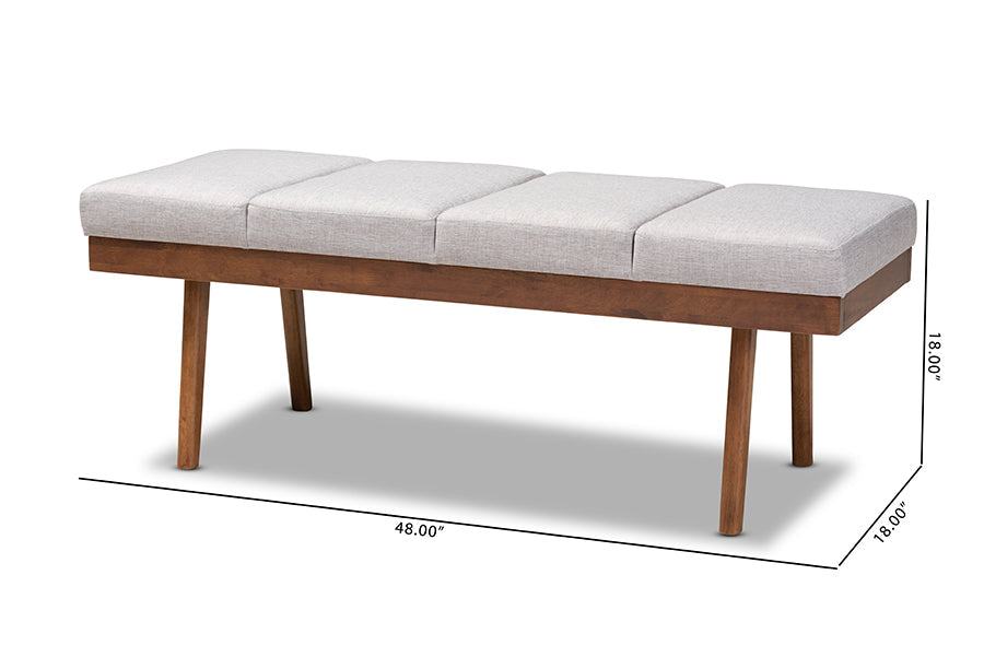 Baxton Studio Larisa Mid-Century Modern Grayish Beige Fabric Upholstered Wood Bench