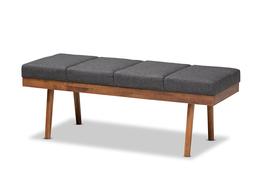 Baxton Studio Larisa Mid-Century Modern Charcoal Fabric Upholstered Wood Bench