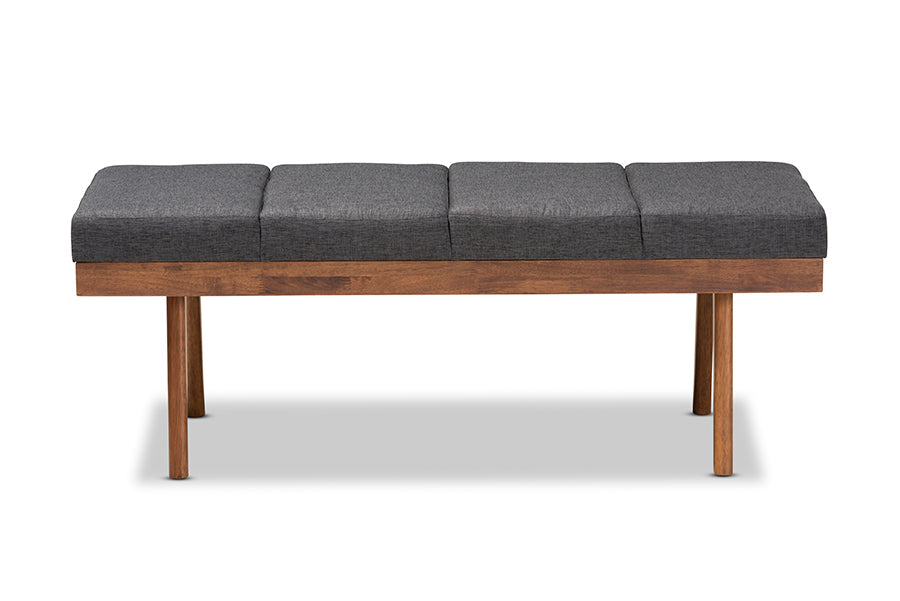 Baxton Studio Larisa Mid-Century Modern Charcoal Fabric Upholstered Wood Bench