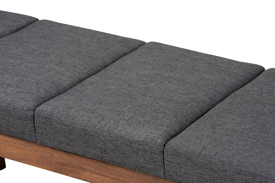 Baxton Studio Larisa Mid-Century Modern Charcoal Fabric Upholstered Wood Bench