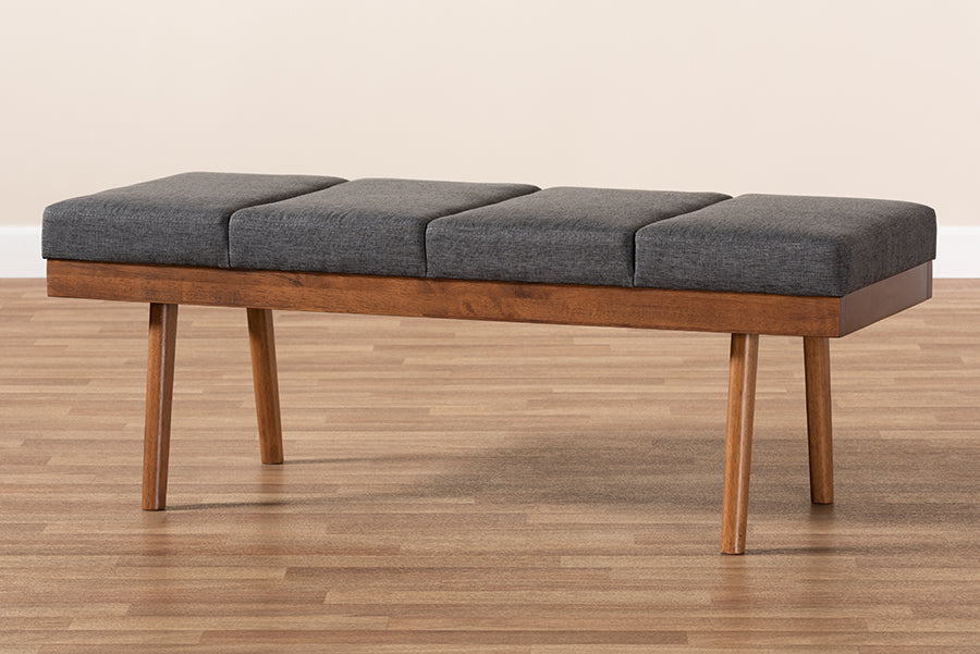 Baxton Studio Larisa Mid-Century Modern Charcoal Fabric Upholstered Wood Bench