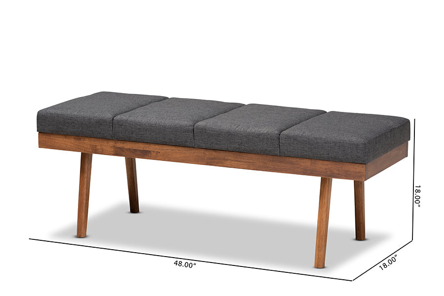 Baxton Studio Larisa Mid-Century Modern Charcoal Fabric Upholstered Wood Bench
