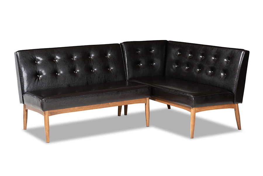 Baxton Studio Arvid Mid-Century Modern Dark Brown Faux Leather Upholstered 4-Piece Wood Dining Nook Set