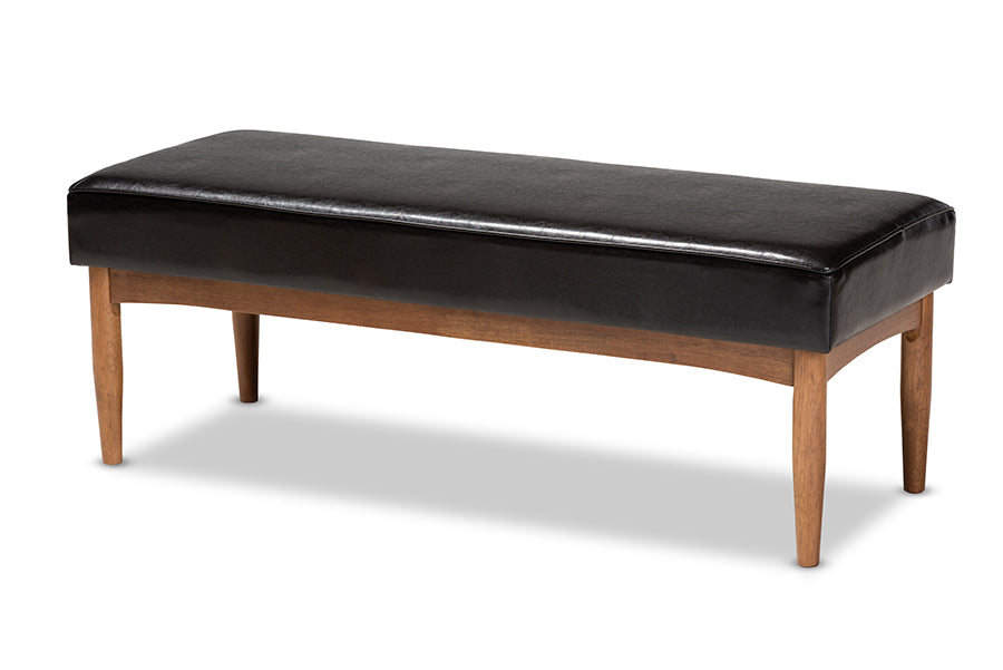 Baxton Studio Arvid Mid-Century Modern Dark Brown Faux Leather Upholstered 4-Piece Wood Dining Nook Set