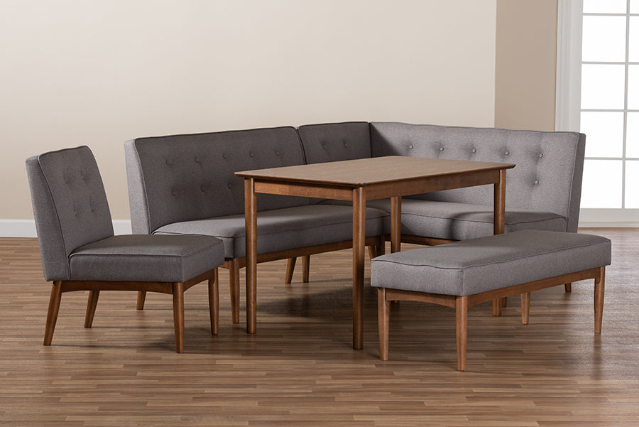 Baxton Studio Arvid Mid-Century Modern Gray Fabric Upholstered 5-Piece Wood Dining Nook Set