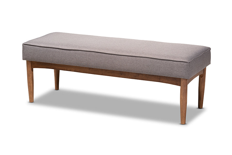 Baxton Studio Arvid Mid-Century Modern Gray Fabric Upholstered Wood Dining Bench
