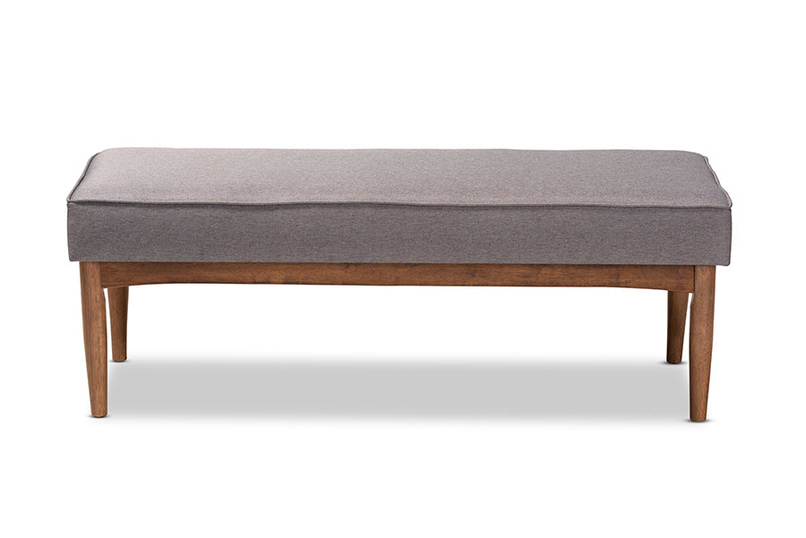 Baxton Studio Arvid Mid-Century Modern Gray Fabric Upholstered Wood Dining Bench