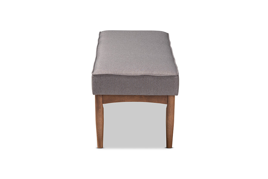 Baxton Studio Arvid Mid-Century Modern Gray Fabric Upholstered Wood Dining Bench