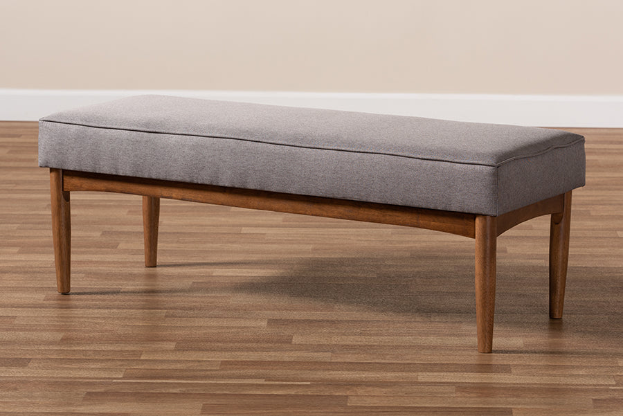 Baxton Studio Arvid Mid-Century Modern Gray Fabric Upholstered Wood Dining Bench