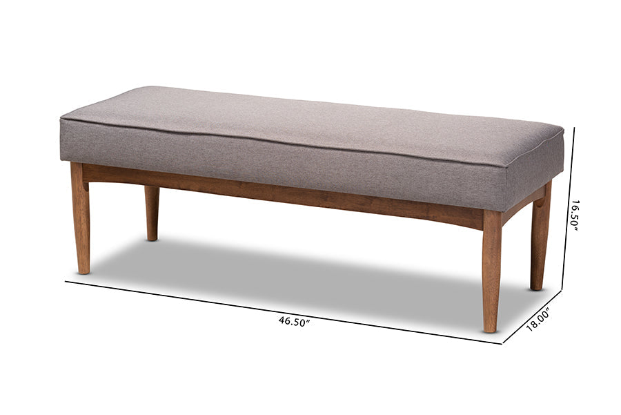 Baxton Studio Arvid Mid-Century Modern Gray Fabric Upholstered Wood Dining Bench