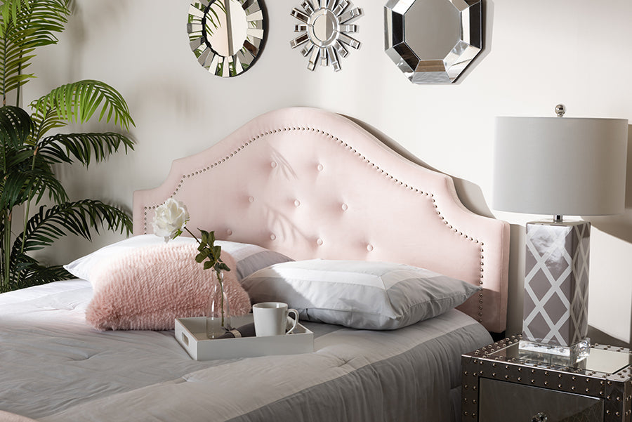 Baxton Studio Cora Modern and Contemporary Light Pink Velvet Fabric Upholstered King Size Headboard