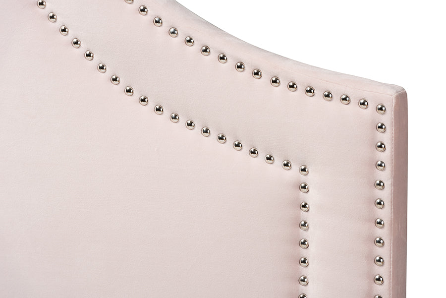 Baxton Studio Avignon Modern and Contemporary Light Pink Velvet Fabric Upholstered Queen Size Headboard