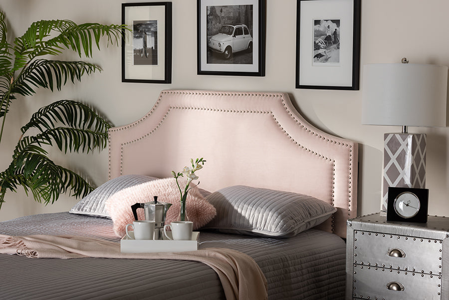 Baxton Studio Avignon Modern and Contemporary Light Pink Velvet Fabric Upholstered Full Size Headboard