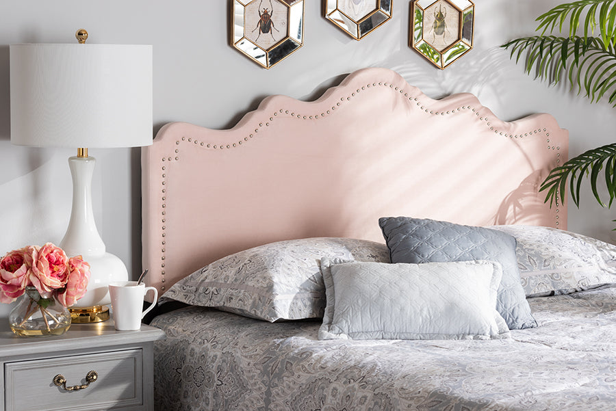 Baxton Studio Nadeen Modern and Contemporary Light Pink Velvet Fabric Upholstered Queen Size Headboard