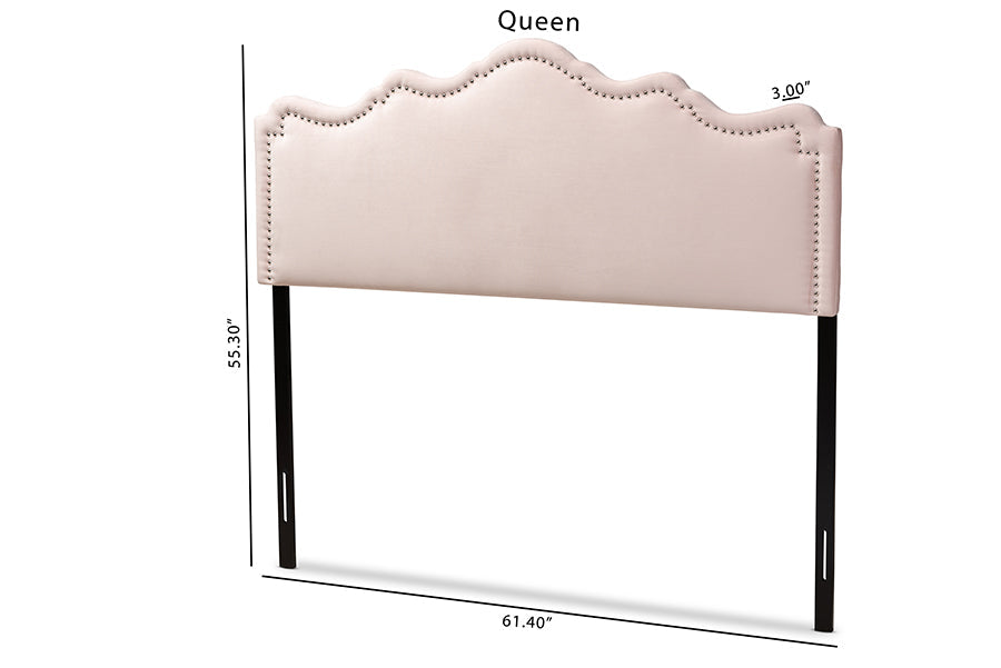 Baxton Studio Nadeen Modern and Contemporary Light Pink Velvet Fabric Upholstered Queen Size Headboard