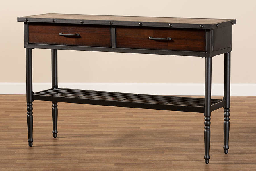 Baxton Studio Jana Vintage Industrial Walnut-Finished Wood 2-Drawer Dining Room Server