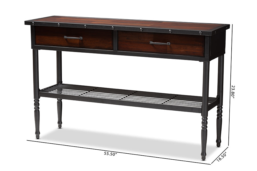 Baxton Studio Jana Vintage Industrial Walnut-Finished Wood 2-Drawer Dining Room Server