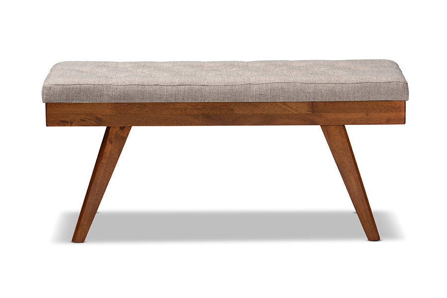 Baxton Studio Alona Mid-Century Modern Light Grey Fabric Upholstered Wood Dining Bench