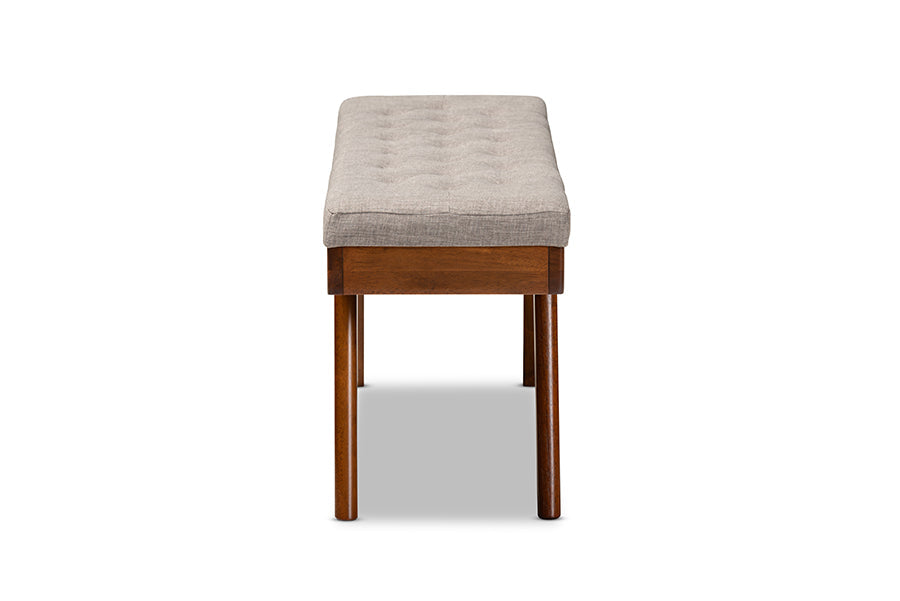 Baxton Studio Alona Mid-Century Modern Light Grey Fabric Upholstered Wood Dining Bench
