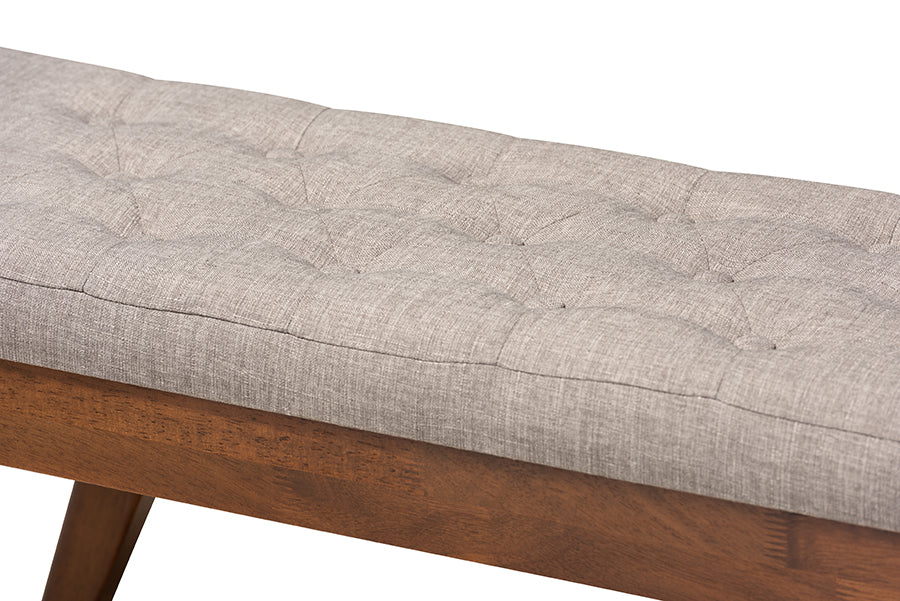 Baxton Studio Alona Mid-Century Modern Light Grey Fabric Upholstered Wood Dining Bench