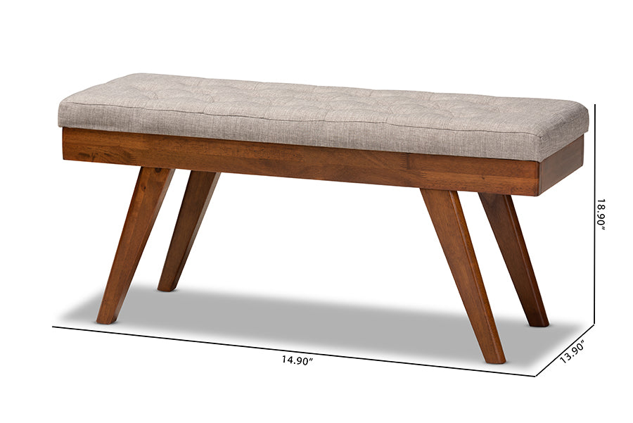 Baxton Studio Alona Mid-Century Modern Light Grey Fabric Upholstered Wood Dining Bench
