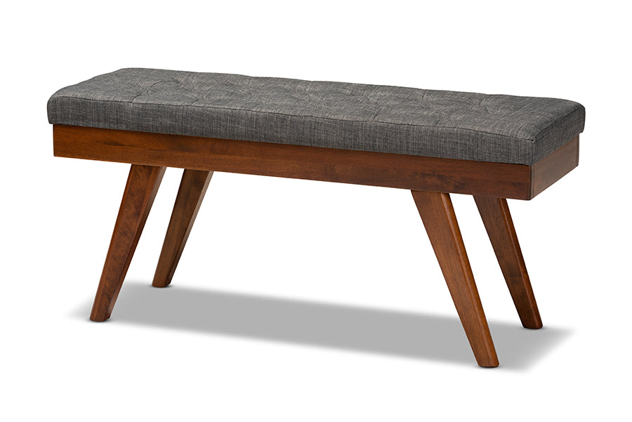 Baxton Studio Alona Mid-Century Modern Medium Grey Fabric Upholstered Wood Dining Bench