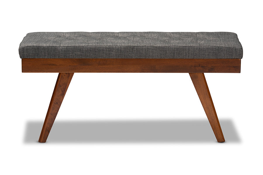 Baxton Studio Alona Mid-Century Modern Medium Grey Fabric Upholstered Wood Dining Bench