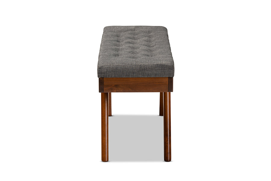 Baxton Studio Alona Mid-Century Modern Medium Grey Fabric Upholstered Wood Dining Bench