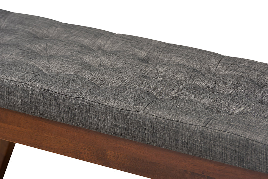 Baxton Studio Alona Mid-Century Modern Medium Grey Fabric Upholstered Wood Dining Bench