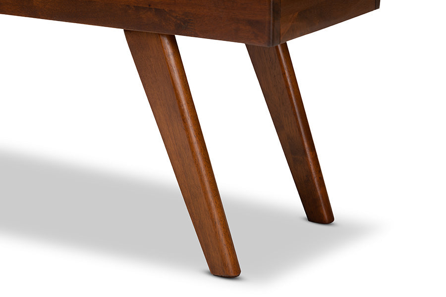 Baxton Studio Alona Mid-Century Modern Medium Grey Fabric Upholstered Wood Dining Bench