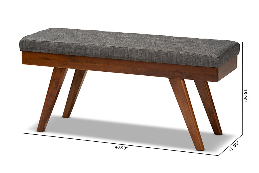 Baxton Studio Alona Mid-Century Modern Medium Grey Fabric Upholstered Wood Dining Bench