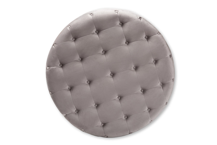 Baxton Studio Cardiff Transitional Grey Velvet Fabric Upholstered Button Tufted Cocktail Ottoman
