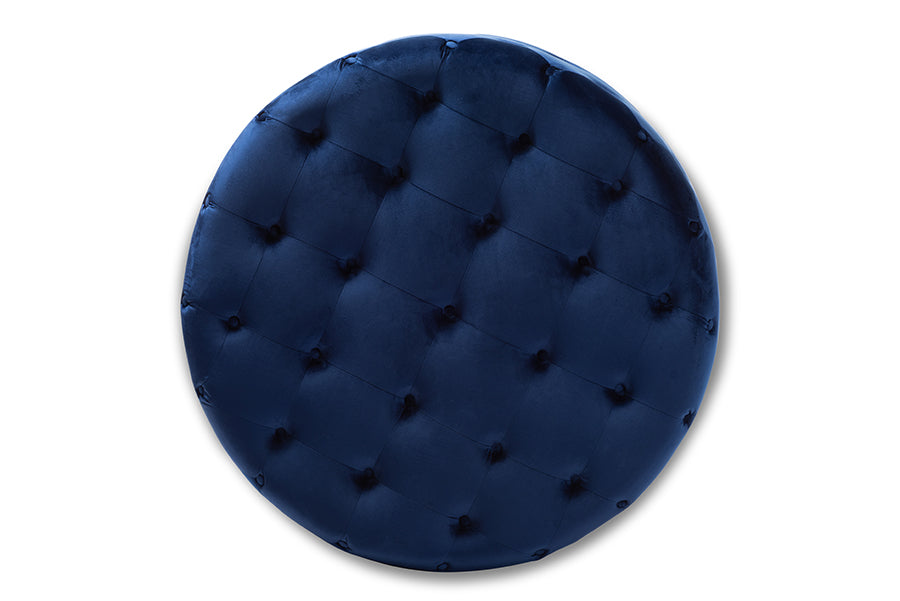 Baxton Studio Cardiff Transitional Royal Blue Velvet Fabric Upholstered Button Tufted Cocktail Ottoman