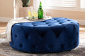 Baxton Studio Cardiff Transitional Royal Blue Velvet Fabric Upholstered Button Tufted Cocktail Ottoman