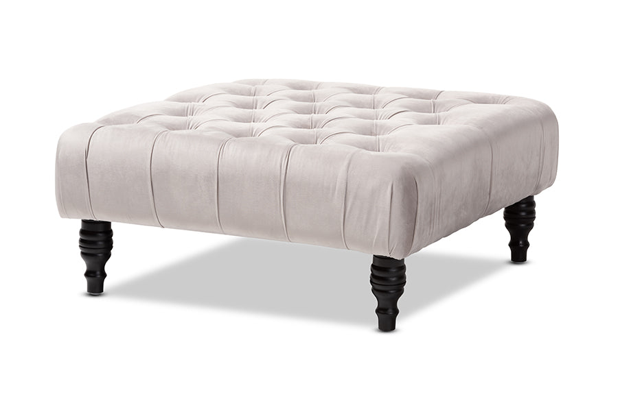 Baxton Studio Keswick Transitional Grey Velvet Fabric Upholstered Button Tufted Cocktail Ottoman