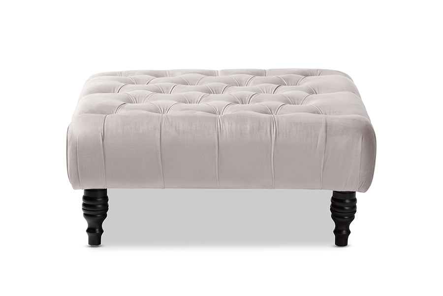 Baxton Studio Keswick Transitional Grey Velvet Fabric Upholstered Button Tufted Cocktail Ottoman
