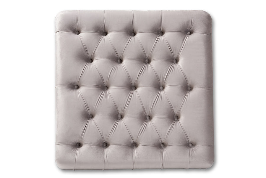 Baxton Studio Keswick Transitional Grey Velvet Fabric Upholstered Button Tufted Cocktail Ottoman