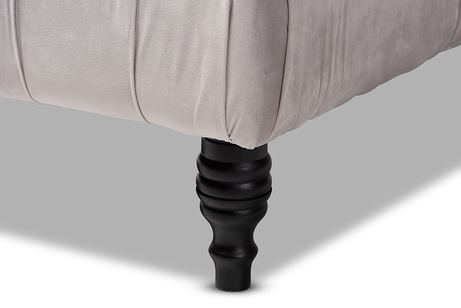 Baxton Studio Keswick Transitional Grey Velvet Fabric Upholstered Button Tufted Cocktail Ottoman