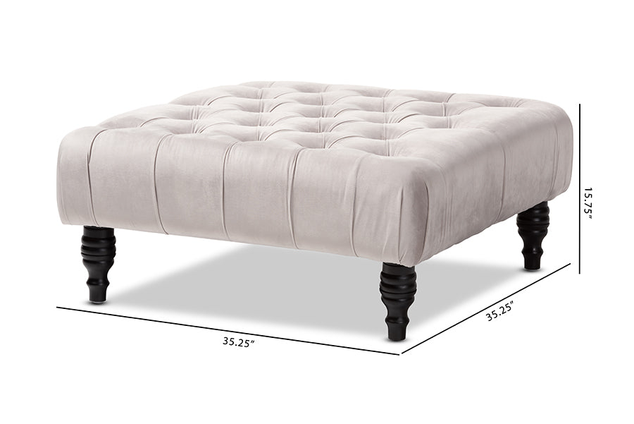 Baxton Studio Keswick Transitional Grey Velvet Fabric Upholstered Button Tufted Cocktail Ottoman