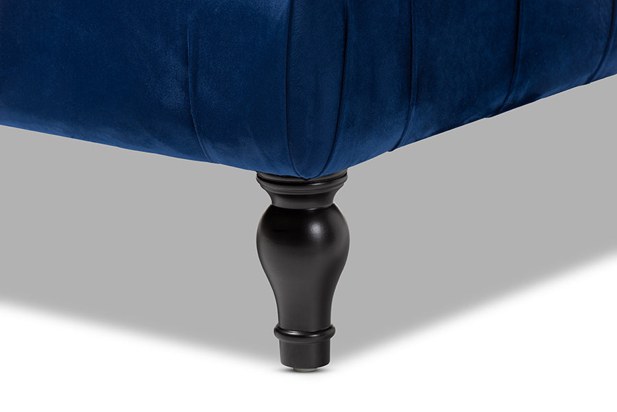 Baxton Studio Keswick Transitional Blue Velvet Fabric Upholstered Button Tufted Cocktail Ottoman